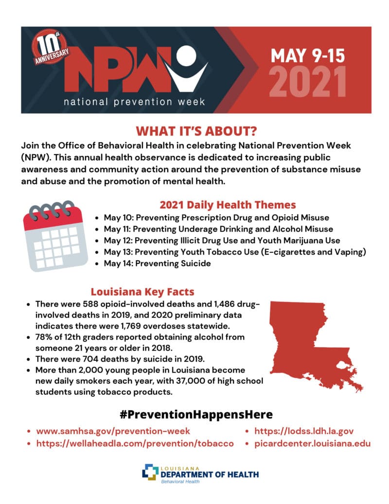National Prevention Week 2021 Acadiana Area Human Services District